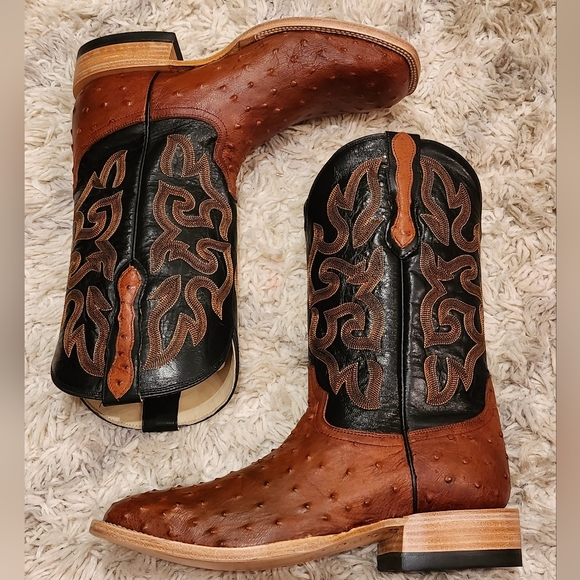 SOLD!! Capitan Men's TELLURIDE Cognac Ostrich Square Toe Cowboy Boots. 10EE NIB! - Picture 5 of 12